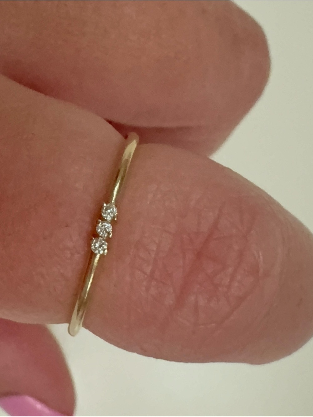 Delicate 3-Stone Gold Ring - Dainty 14k Yellow Gold Band